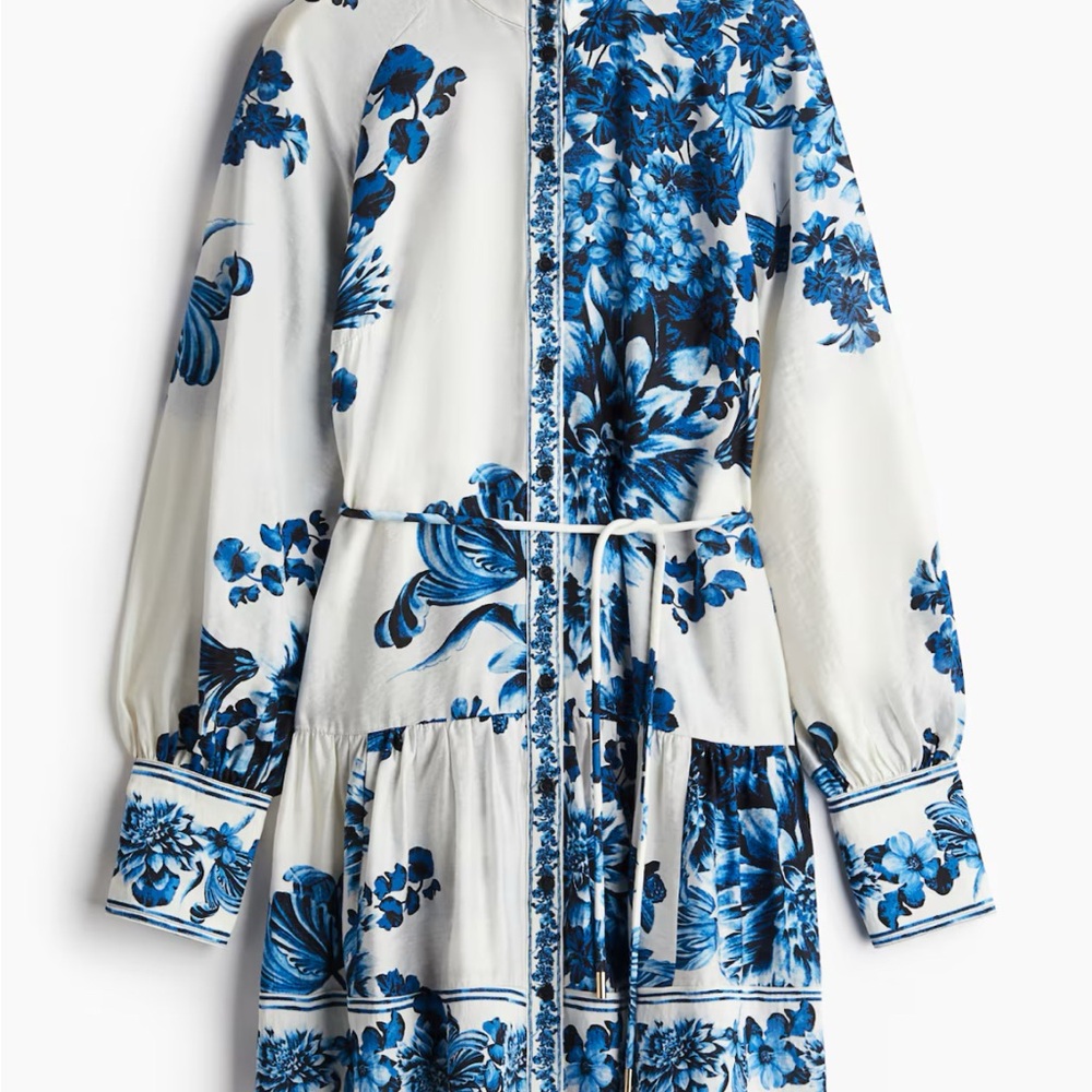 H&M Blue and White Ruffled Tie Front Sundress